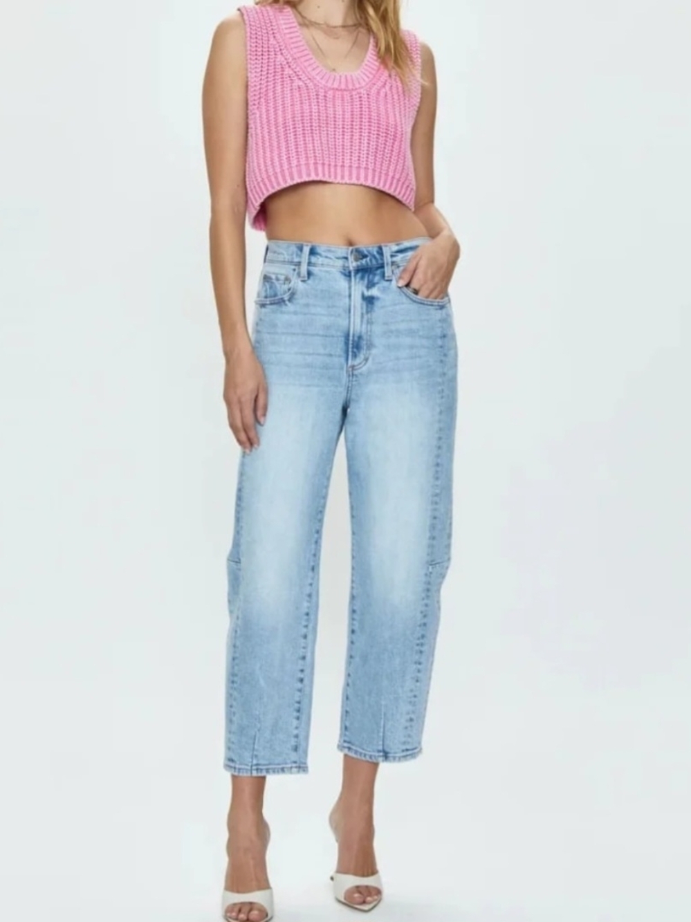 Pistola Eli High Rise Arched Leg Jeans Sunkissed Wide Leg Barrel Cropped Sz- 28